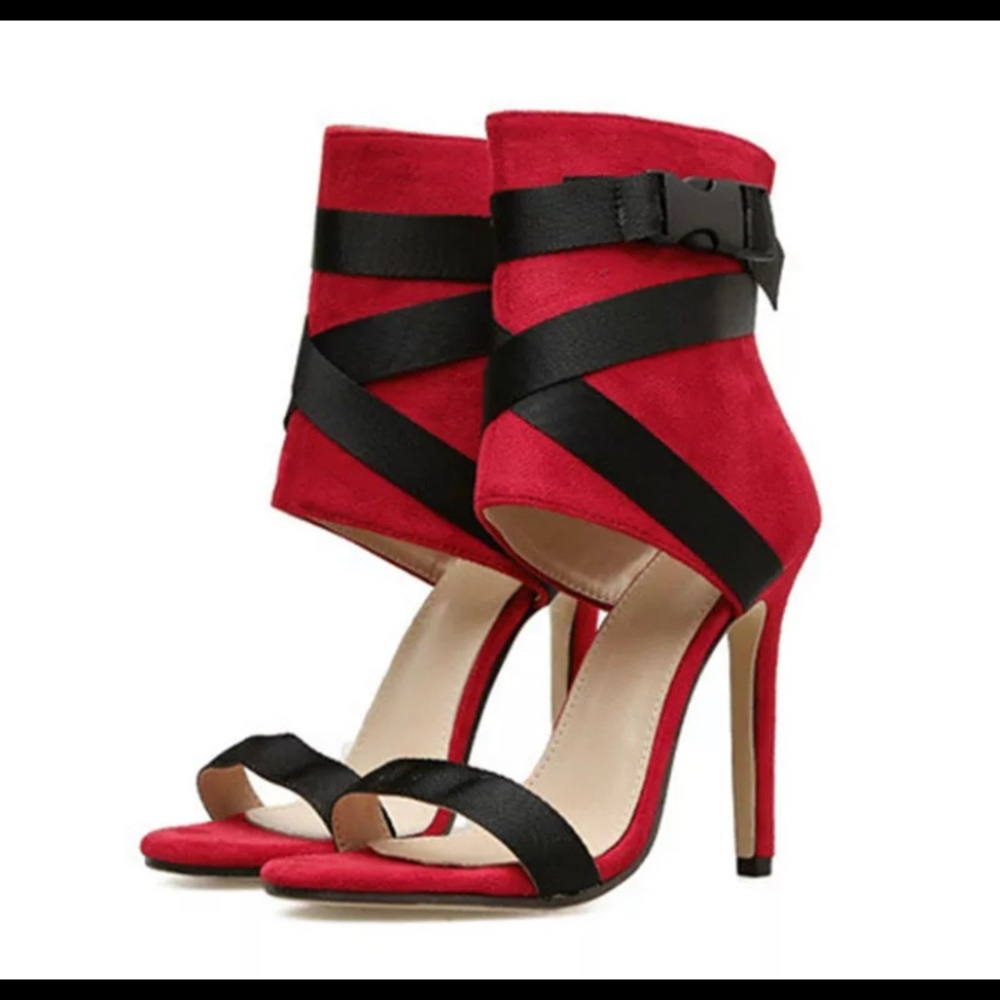 High Heels Peep Toe: black ,Red & White